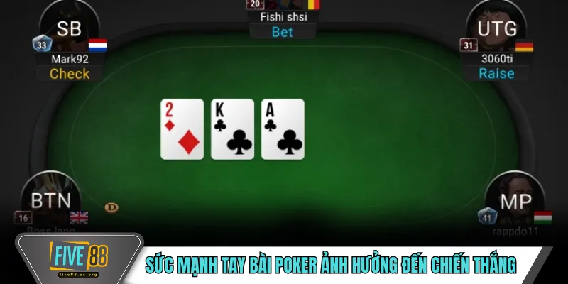 Hướng Dẫn Chơi Poker FIVE88 Chi Tiết Dễ Hiểu Cho Người Mới 4 Sức mạnh tay bài poker ảnh hưởng đến chiến thắng